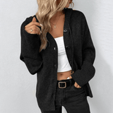 Chaleco de punto para mujer – Corte oversize – Punto suave – Capucha – Botones en la parte delantera