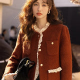 Chaqueta retro de lana con paneles de encaje