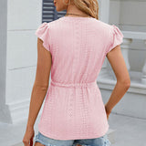 Blusa de mujer – Corte relajado – Tejido calado transpirable – Mangas cortas – Cintura con lazo