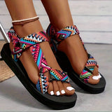 Sandalias de mujer - Suela plana cómoda - Tiras ajustables - Diseño geométrico