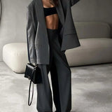 Conjunto de dos piezas de blazer y pantalón de patchwork gris para la oficina