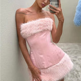 Minivestido sexy con paneles lisos y esponjosos y cintura atada.