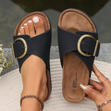 Sandalias de mujer – Punta abierta – Tira ancha – Hebilla ajustable – Plantilla anatómica