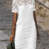 Vestido recto de mujer - Mangas cortas - Encaje elegante - Tejido ligero y cómodo