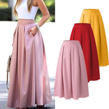 Falda larga de mujer - Cintura alta - Falda plisada fluida - Elegante y cómoda