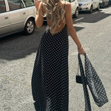 Vestido maxi sexy de lunares con espalda abierta, escote en pico y camiseta sin mangas