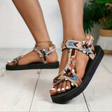Sandalias de mujer - Suela plana cómoda - Tiras ajustables - Diseño geométrico