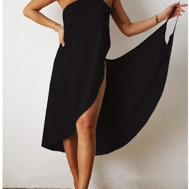 Vestido de mujer - Asimétrico, un hombro, corte fluido, abertura elegante