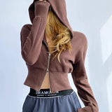 Sudadera con capucha corta, sencilla y ajustada, con doble cremallera