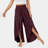 Pantalones de yoga para mujer – Corte holgado y fluido – Cintura alta – Abertura lateral – Tejido transpirable
