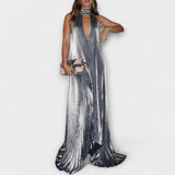 Calliope - Vestido maxi plisado metálico