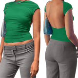 Top corto para mujer – Ajustado y elástico – Mangas cortas – Cuello alto – Cómodo