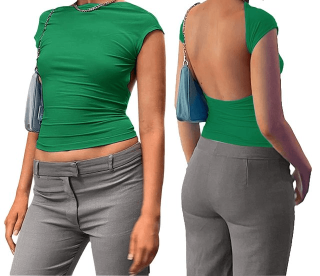 Top corto para mujer – Ajustado y elástico – Mangas cortas – Cuello alto – Cómodo
