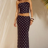 Conjunto de dos piezas con top tipo bustier fruncido y estampado