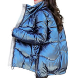 Chaqueta acolchada de lujo color esmeralda elegante, brillante y versátil para mujer