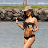 Bikini para mujer – Top bandeau con flecos – Braguita de tiro bajo con aberturas – Tejido elástico