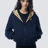 Sudadera con capucha de cuadros de bloques de color con cremallera de gran tamaño
