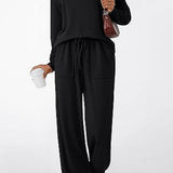 Conjunto casual chic de dos piezas con bolsillos y cordón, color liso.