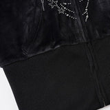 Sudadera gótica con capucha de corte entallado con paneles de piel y diamantes de imitación.