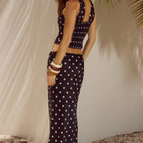 Conjunto de dos piezas con top tipo bustier fruncido y estampado