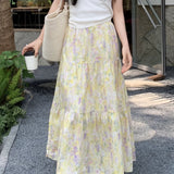 Falda midi con estampado floral amarillo de Monet Garden