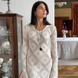 Vestido largo de punto jacquard con estampado de rombos y mangas largas