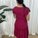 Vestido de mujer – Corte informal – Mangas con volantes – Cuello en V – Botones y cintura ajustable