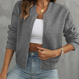 Chaqueta bomber para mujer – Corte corto – Acolchada – Cierre de cremallera – Ribete de canalé