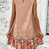 Vestido informal para mujer - Sin mangas - Corte holgado - Estampado floral - Cuello redondo