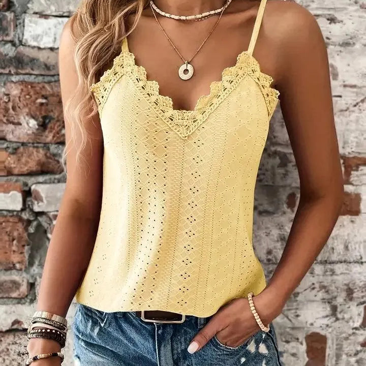 Camisola para mujer - Encaje en contraste - Cuello en V - Tirantes ajustables