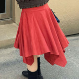 Elegante falda asimétrica de ante con cintura alta
