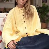 Chaleco de punto acanalado amarillo con cuello redondo