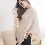 Poncho de mujer - Capa con flecos y pompones - Chal cómodo en capas