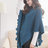 Poncho de mujer - Capa con flecos y pompones - Chal cómodo en capas