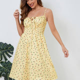 Vestido de tirantes finos para mujer - Escote cuadrado - Estampado floral - Corte acampanado