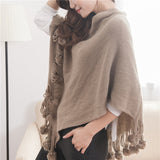 Poncho de mujer - Capa con flecos y pompones - Chal cómodo en capas