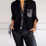 Blusa de mujer – Corte holgado – Detalles de lentejuelas – Mangas largas – Tejido transpirable