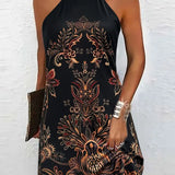 Vestido Halter para Mujer - Estampados Florales y Ornamentales - Corte Acampanado - Sin Mangas