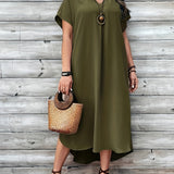 Vestido de mujer - Corte asimétrico holgado - Cuello en V elegante - Mangas cortas y sueltas