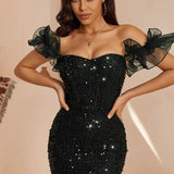 Elegante mini vestido de noche con lentejuelas