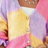 Chaleco de punto con bloques de color y cuello en V