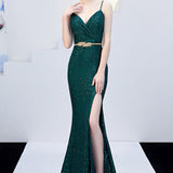 Vestido de noche de sirena sexy y ajustado con cinturón.