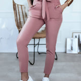 Pantalones de mujer – Cintura alta – Corte ajustado – Cinturón para atar – Tejido ligero