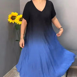 Vestido de mujer - Corte holgado en A - Mangas cortas - Cuello en V - Tejido ligero