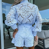 Mono de mujer - Elegante encaje floral - Mangas largas - Cintura ajustada