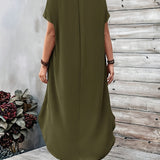 Vestido de mujer - Corte asimétrico holgado - Cuello en V elegante - Mangas cortas y sueltas