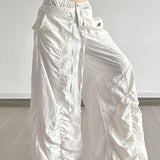 Pantalones cargo blancos de pierna ancha con cordón