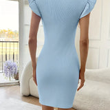 Vestido de mujer - Corte ajustado - Mangas con volantes - Cuello redondo elegante