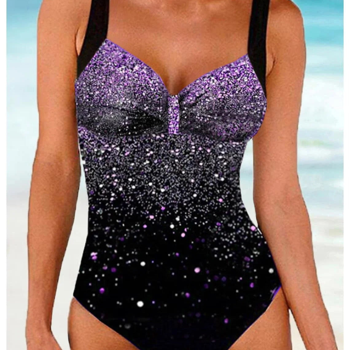 Bañador de una pieza para mujer – Corte moldeador – Sujetador incorporado – Estampado de lentejuelas