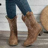 Botas vaqueras para mujer – Piel de ante – Tacón oblicuo – Bordado elegante